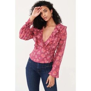 NWT Free People Women Amanda Ruffle Top Sultry Combo Large Long Sleeves
